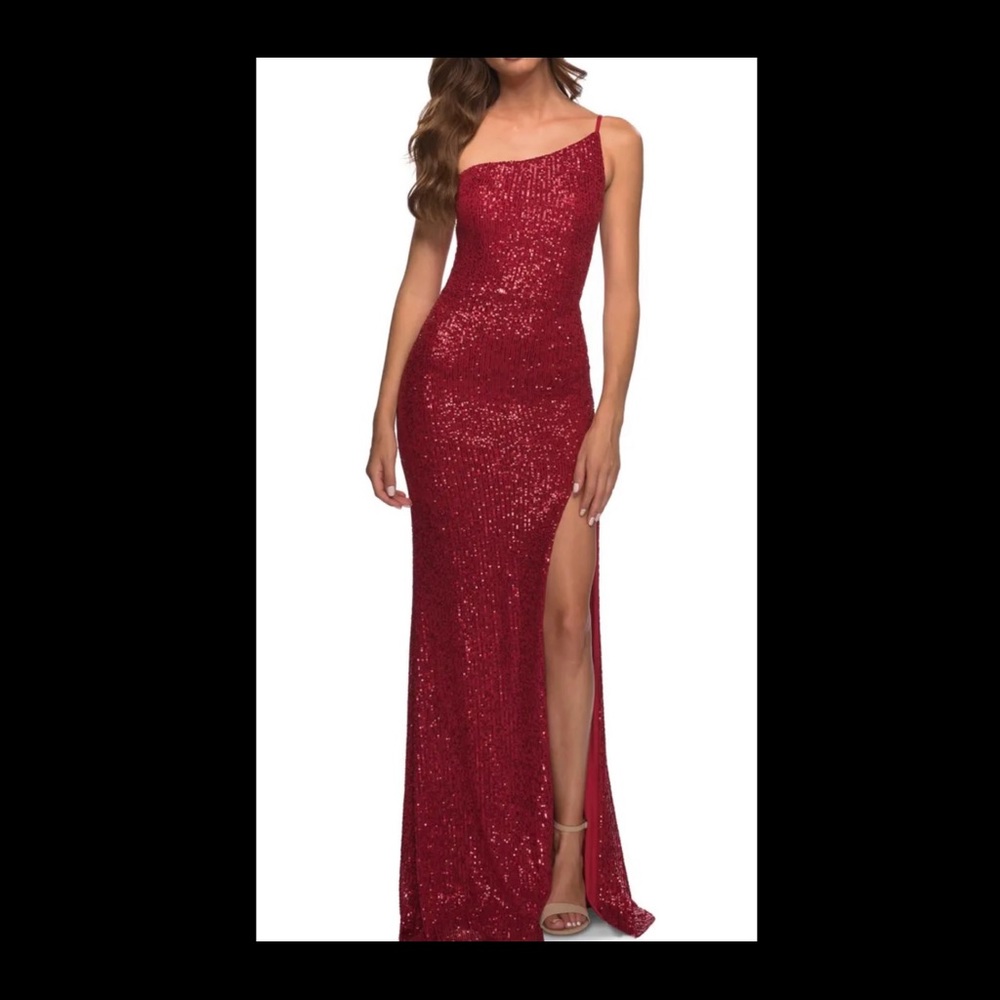 Red sequence maxi slit dress